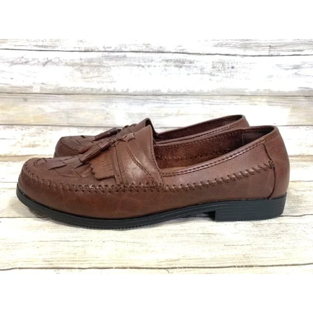 Giorgio Brutini Men's Weaver Brown Leather‎ Loafers with Kilti Tassels Size 9M